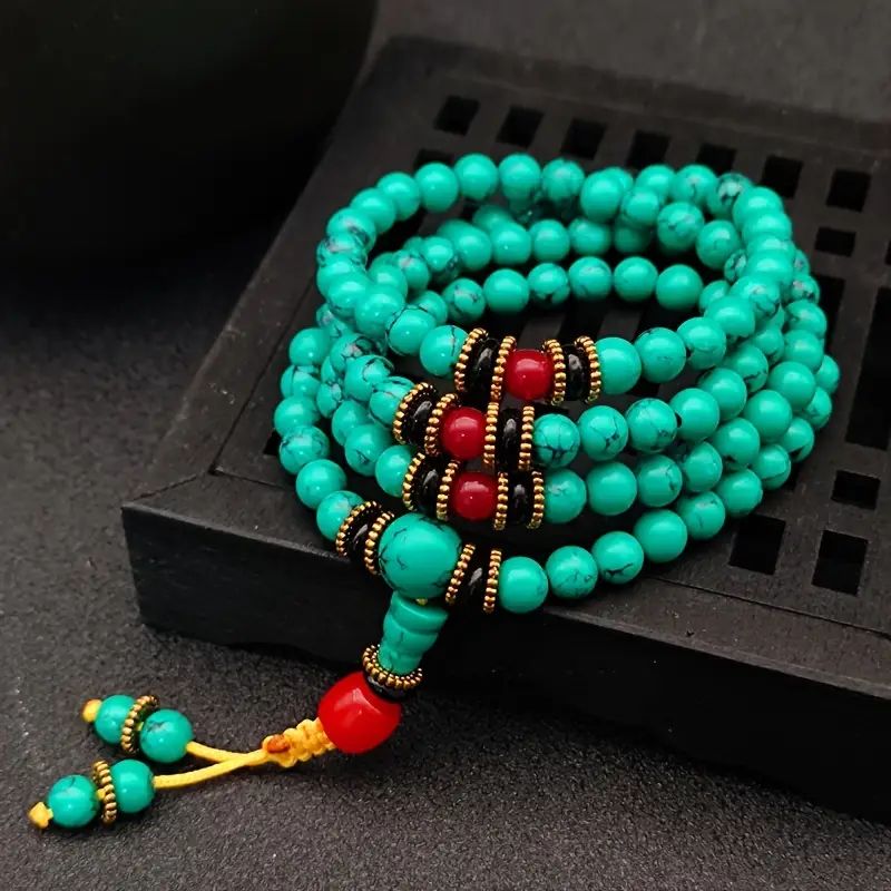 Synthetic Gemstone Green Buddhist Bracelet