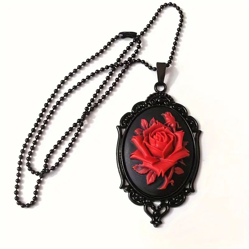 Black And Red Rose Embossed Pendant