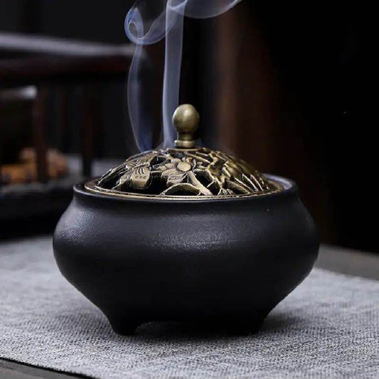 Ceramic Incense Burner with Metal Lid